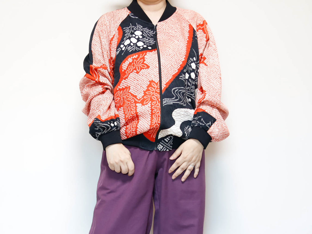 KIMONO BOMBER Jacket -Men's M Women’s XL | Silk Zip-Up Japanese Pattern Unisex