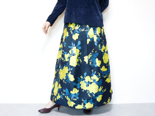 <S17RY90> EUROPEAN ROSE YELLOW WOVEN Skirt -Length 90cm