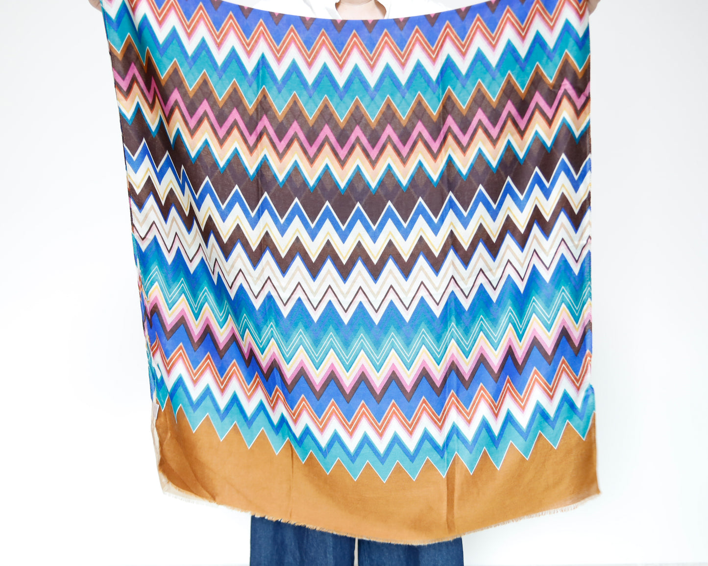 <A17B> PRINTED Scarf ZIGZAG -BROWN
