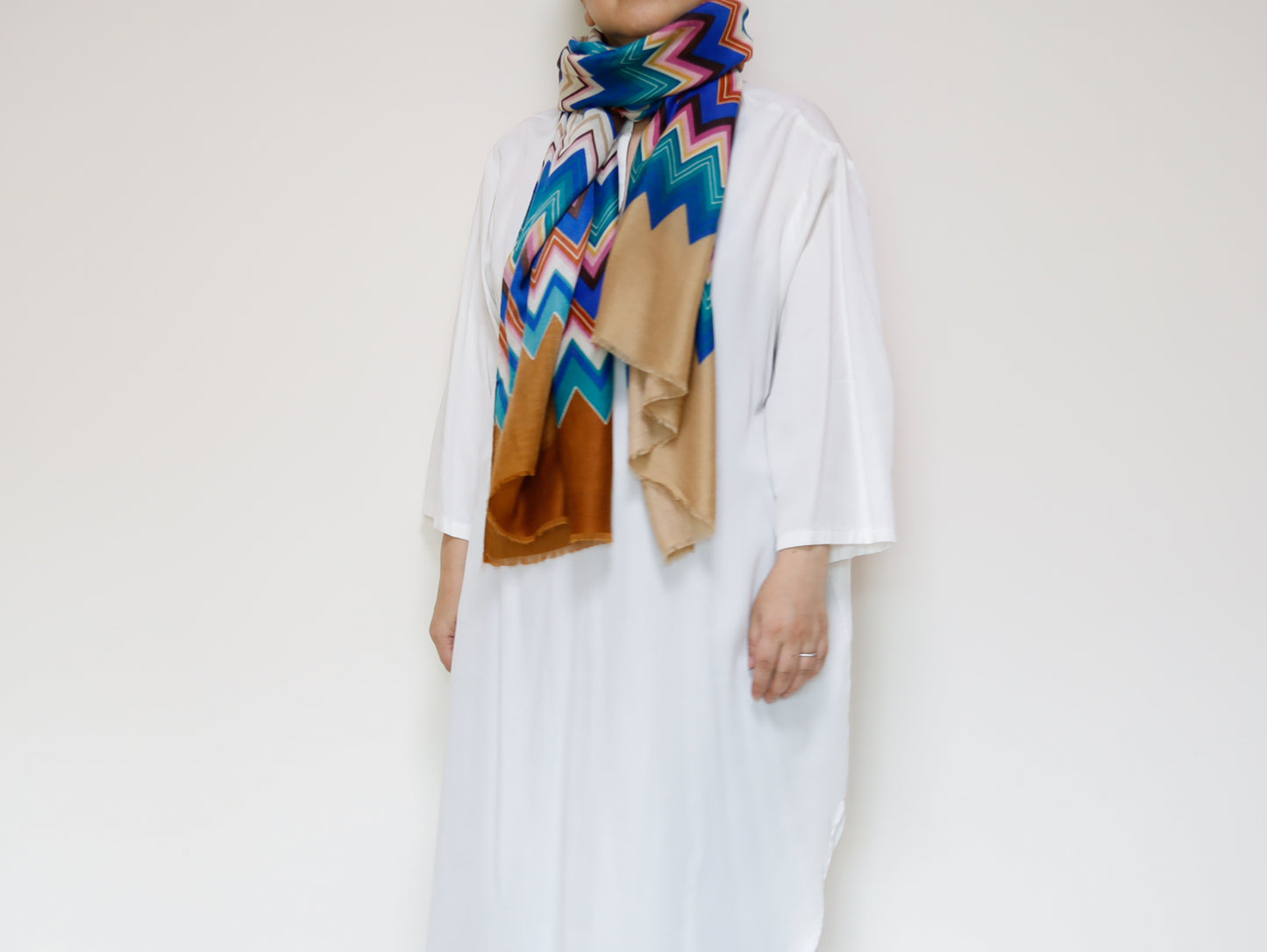 <A17B> PRINTED Scarf ZIGZAG -BROWN