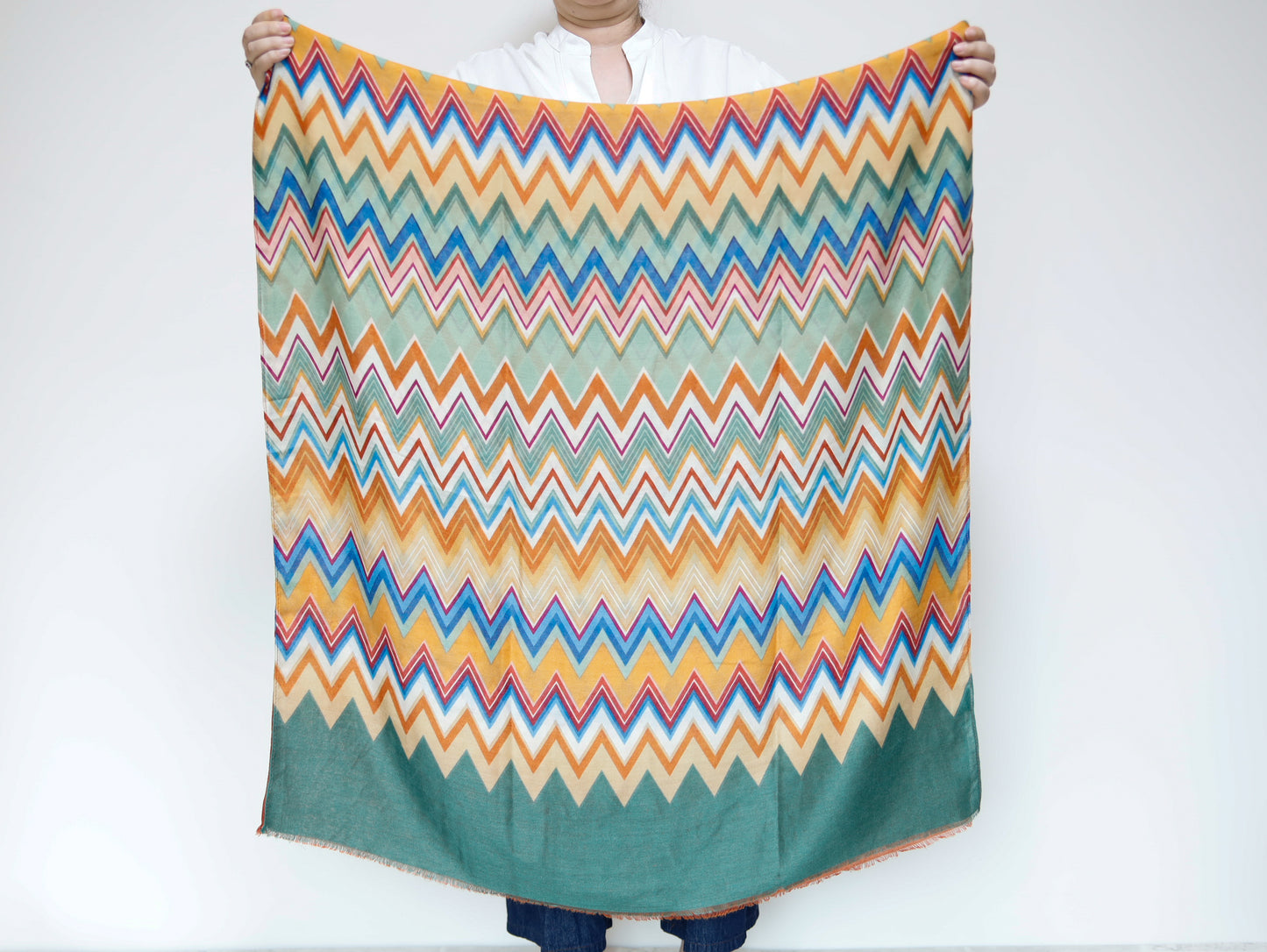 <A17O> PRINTED Scarf ZIGZAG -ORANGE/GREEN