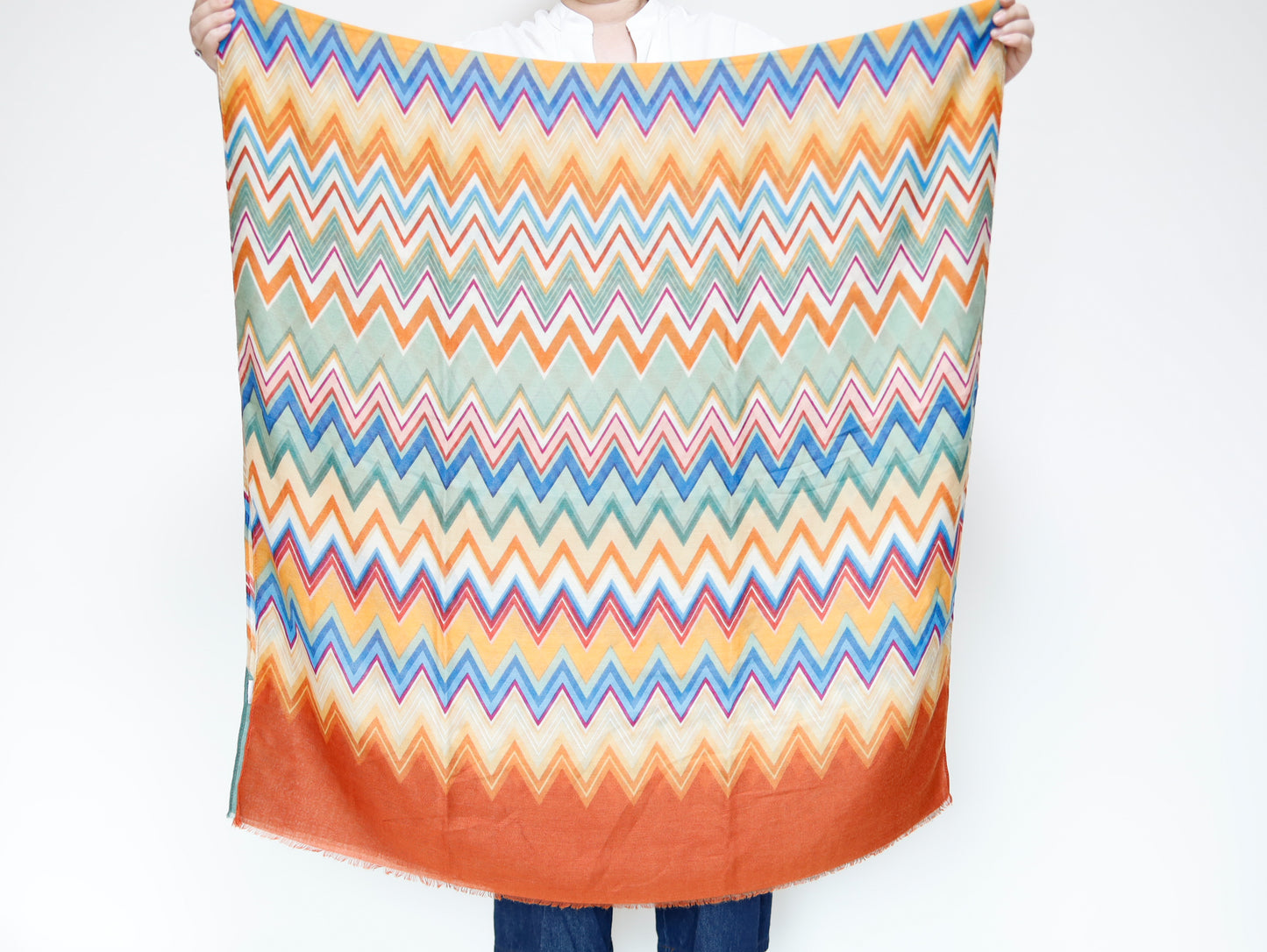 <A17O> PRINTED Scarf ZIGZAG -ORANGE/GREEN
