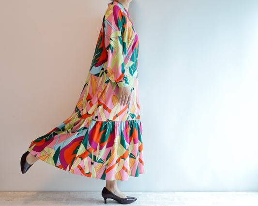 <RS20D18G> ノースリーブ ティアードワンピース メランジグレー マキシ丈