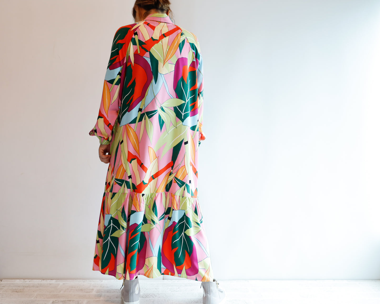 <D27PS> Drop ruffle maxi Dress PINK