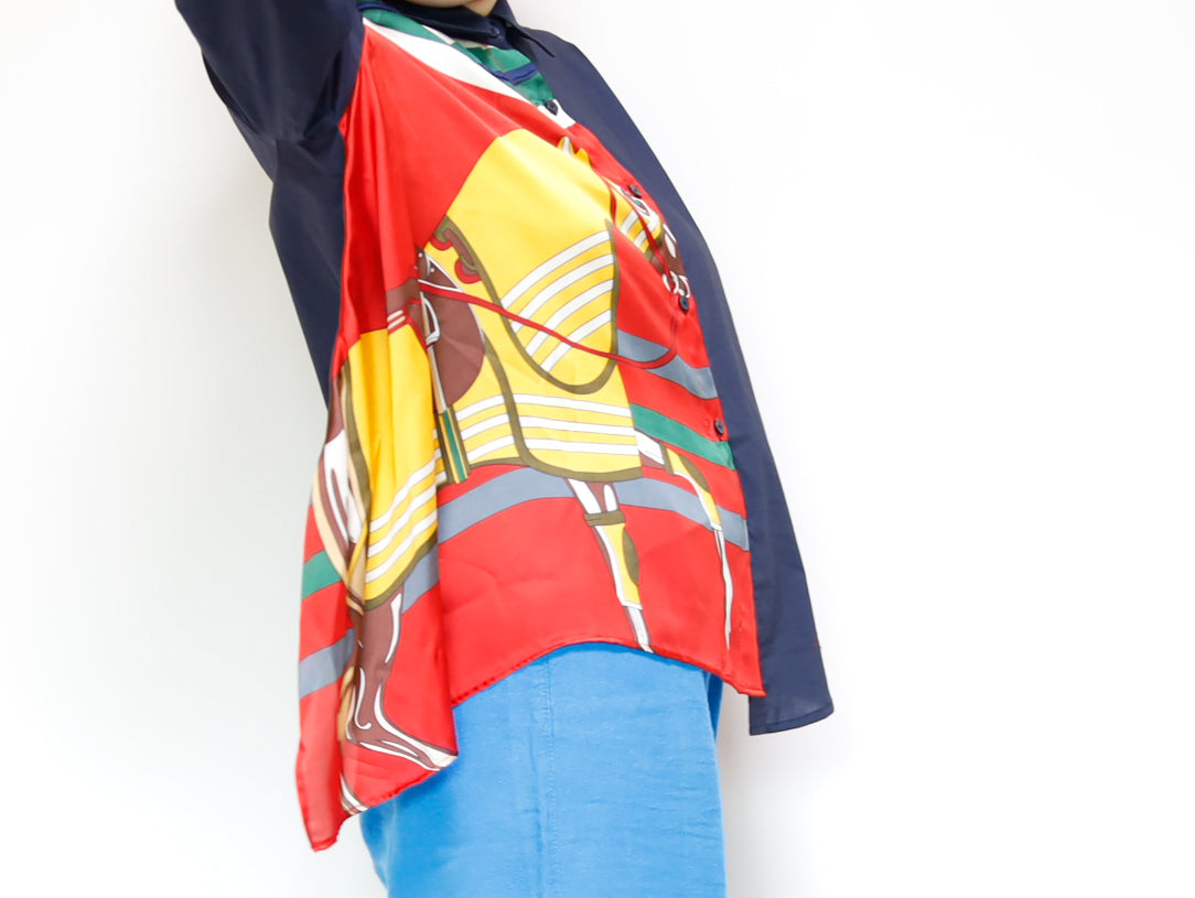 <T34-004> PRINTED SCARF Shirt