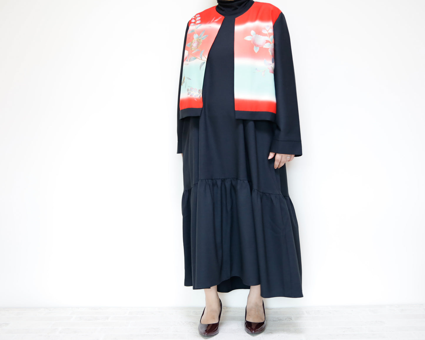 <D18NR> Drop ruffle maxi Dress BLACK