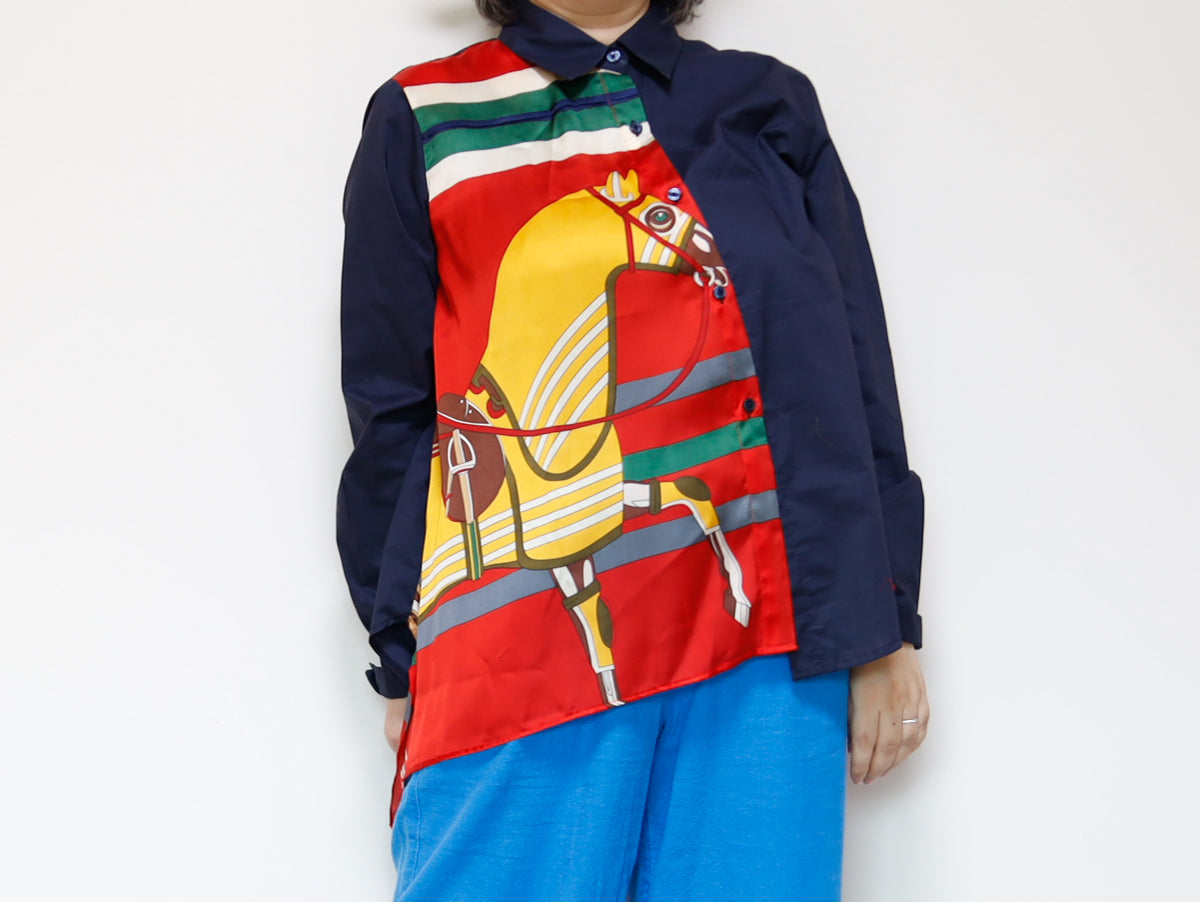 <T34-004> PRINTED SCARF Shirt