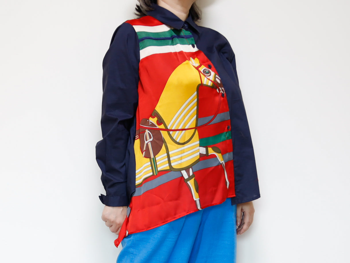<T34-004> PRINTED SCARF Shirt
