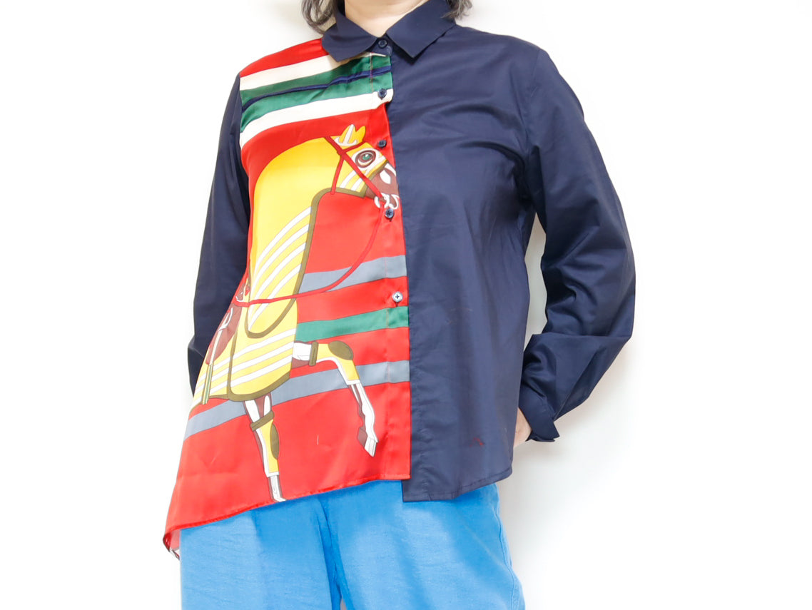 <T34-004> PRINTED SCARF Shirt