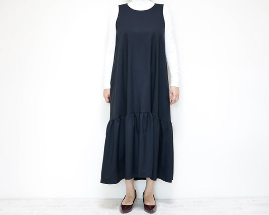 <D18NR> Drop ruffle maxi Dress BLACK