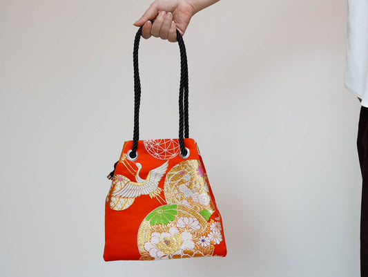 FUJIYAMA Bag L -KIMONO オレンジ鶴