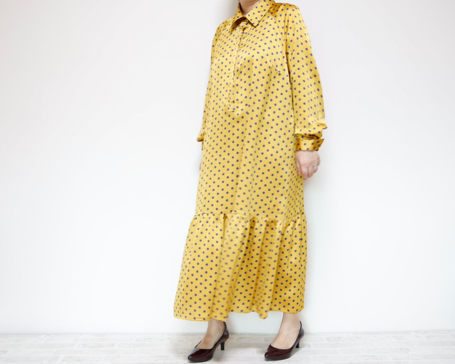 <D27Y> Drop ruffle maxi Dress YELLOW