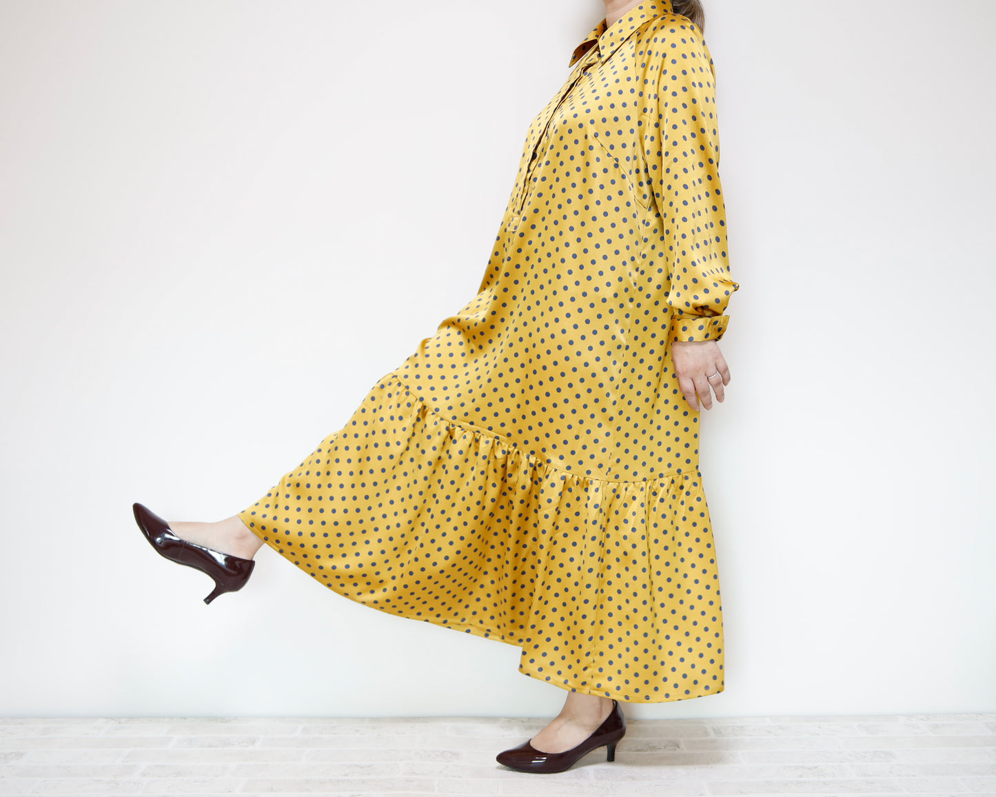 <D27Y> Drop ruffle maxi Dress YELLOW
