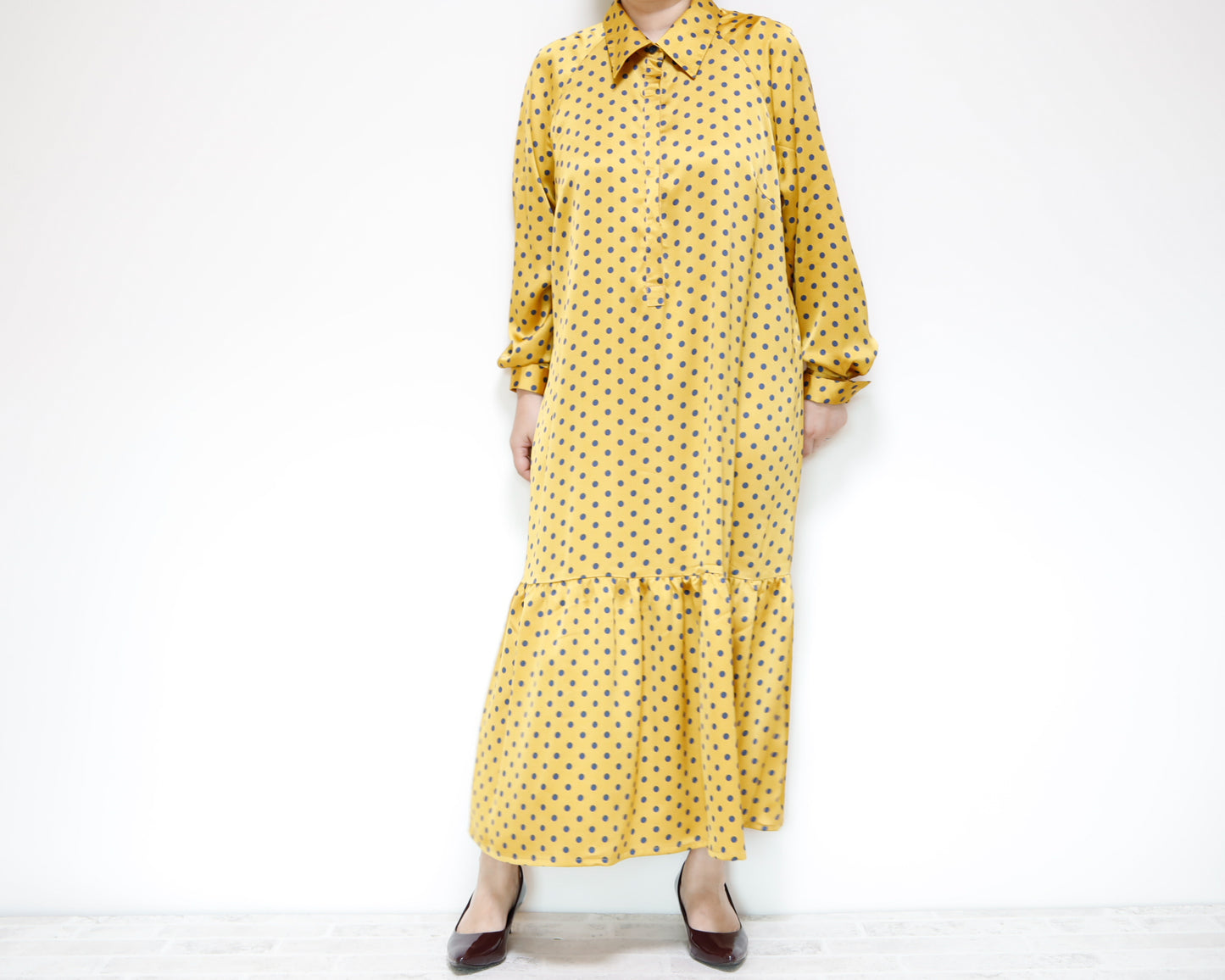 <D27Y> Drop ruffle maxi Dress YELLOW