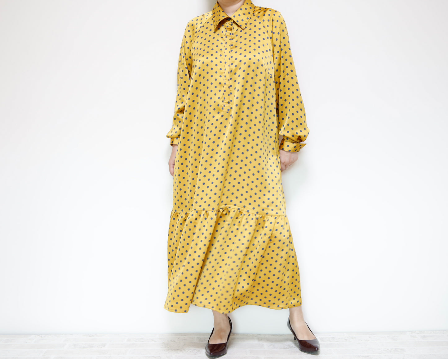 <D27Y> Drop ruffle maxi Dress YELLOW