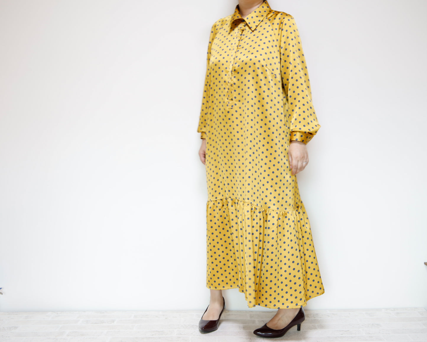 <D27Y> Drop ruffle maxi Dress YELLOW