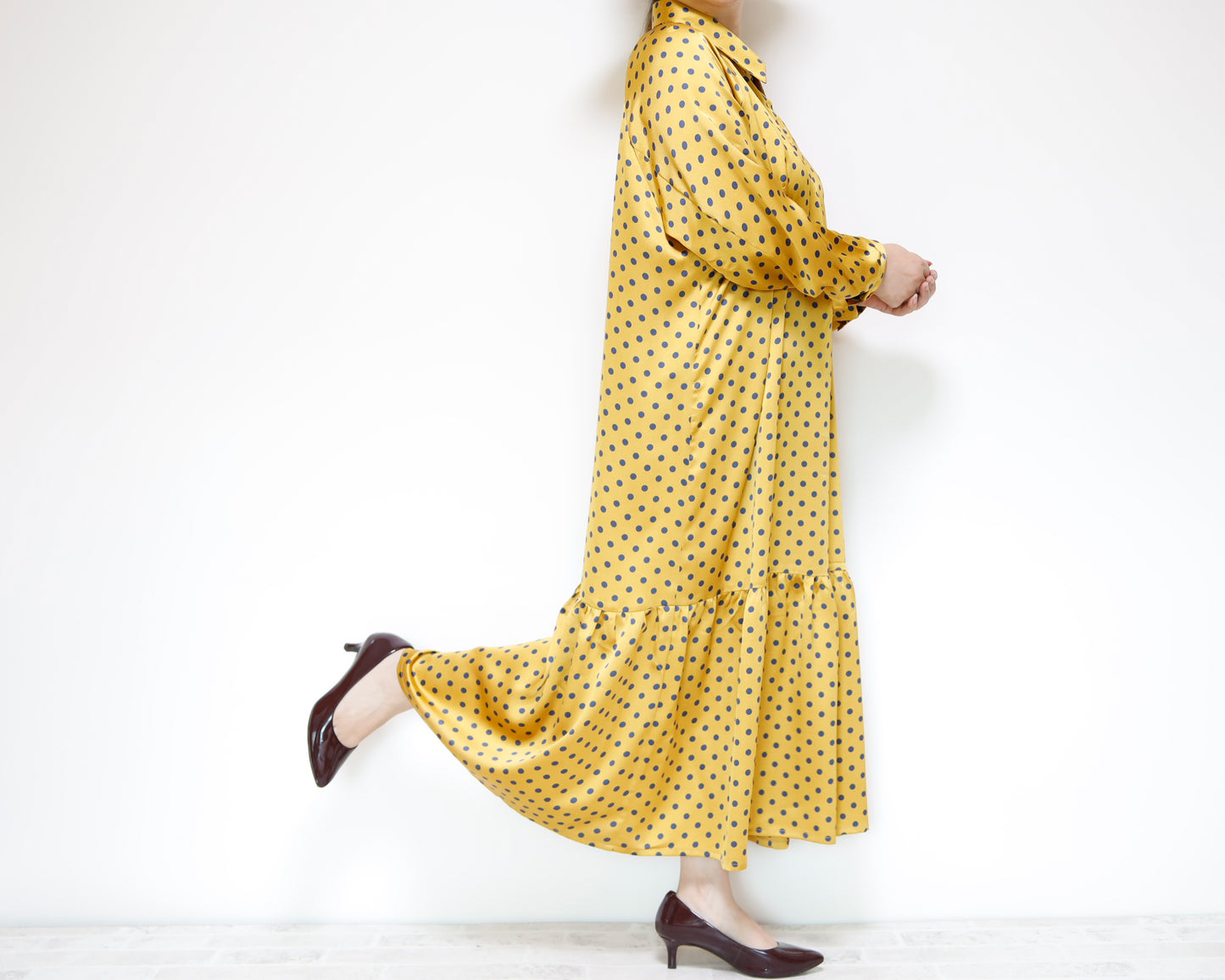 <D27Y> Drop ruffle maxi Dress YELLOW