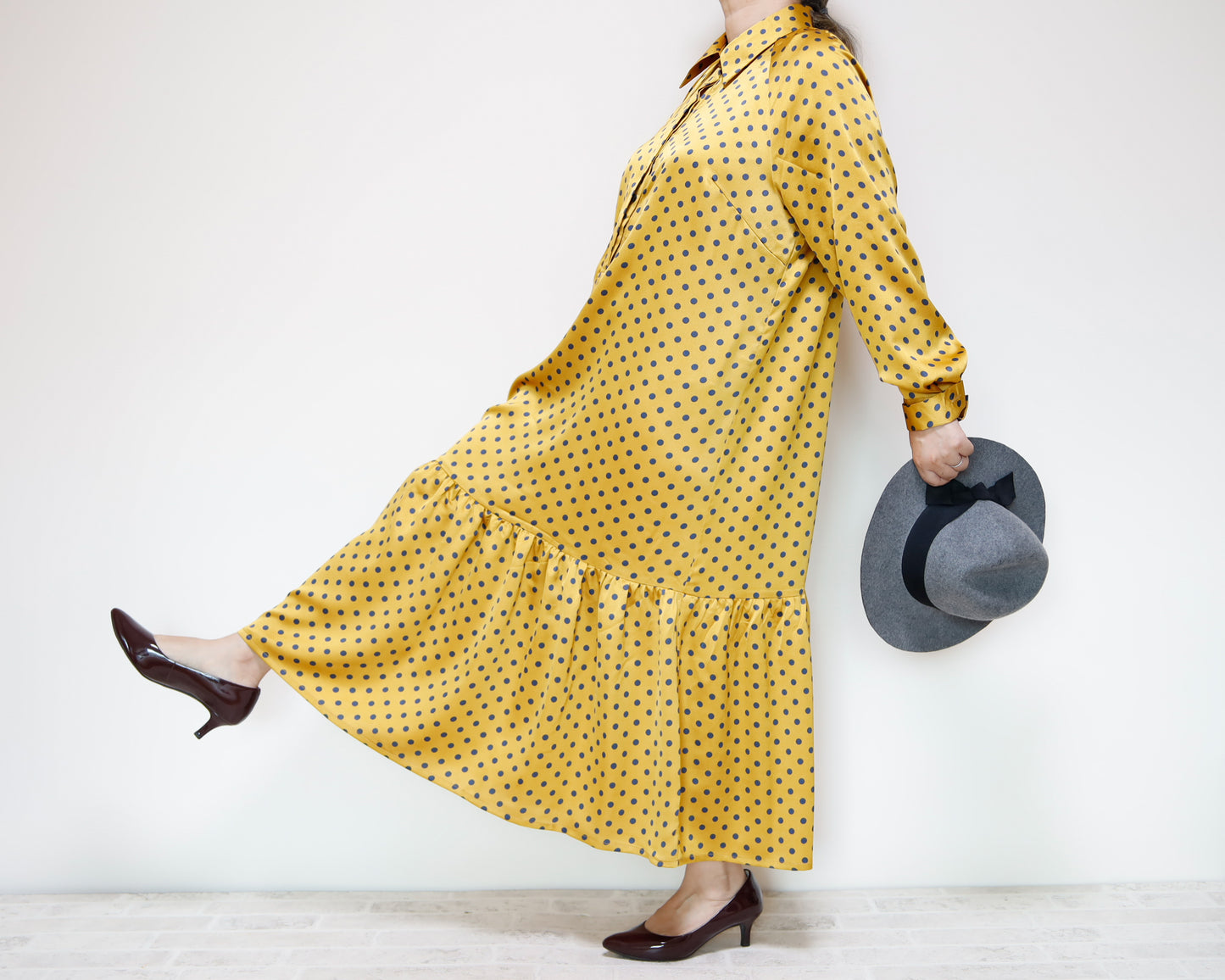 <D27Y> Drop ruffle maxi Dress YELLOW
