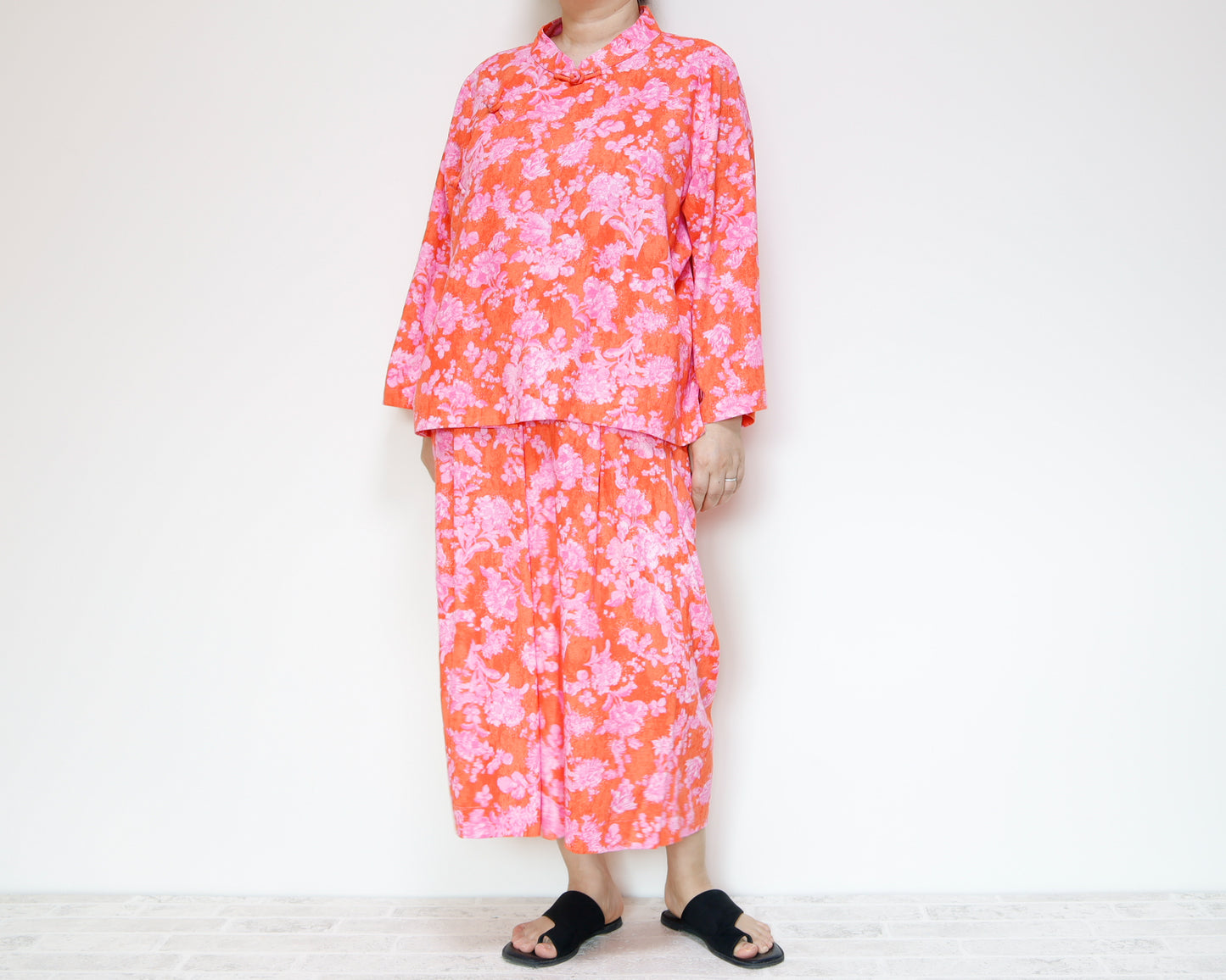 <P09R> GAUCHO FLOWER PRINTED LINEN