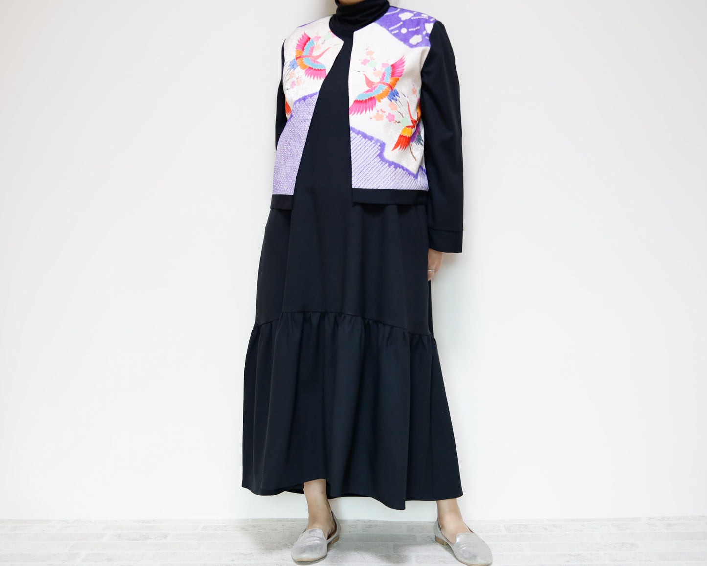 <D18NR> Drop ruffle maxi Dress BLACK