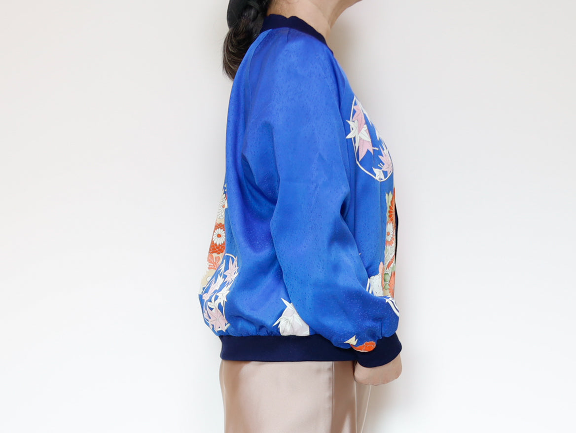 <J09-028> ヴィンテージ着物を使ったブルゾン