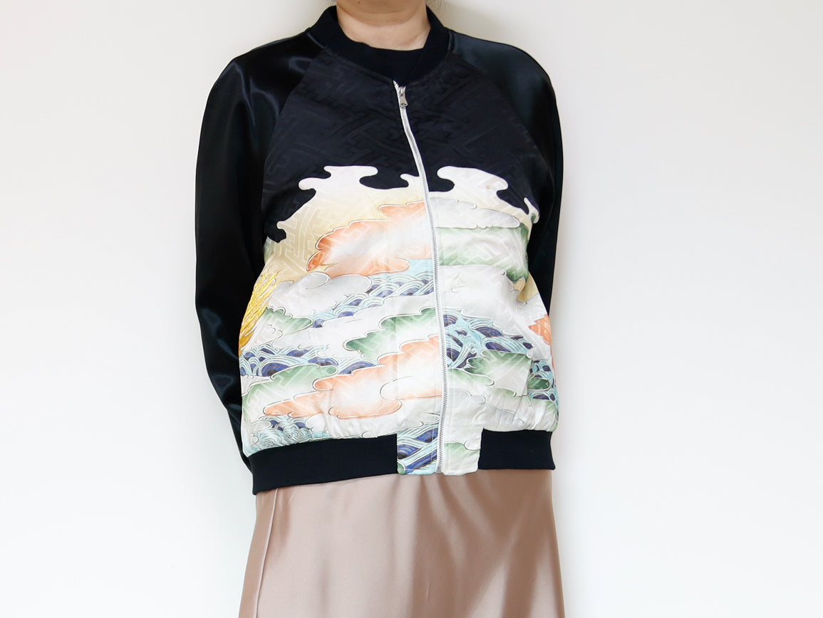 <J09-027> ヴィンテージ着物を使ったブルゾン