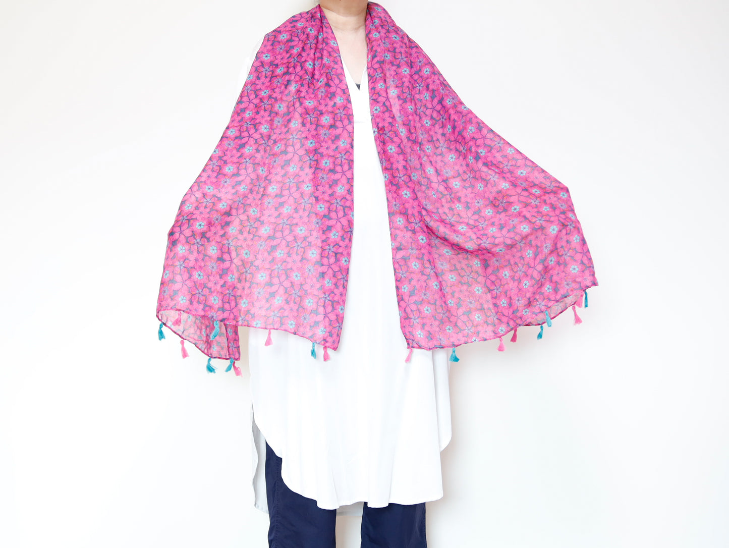 <A22> PRINTED Scarf PINK