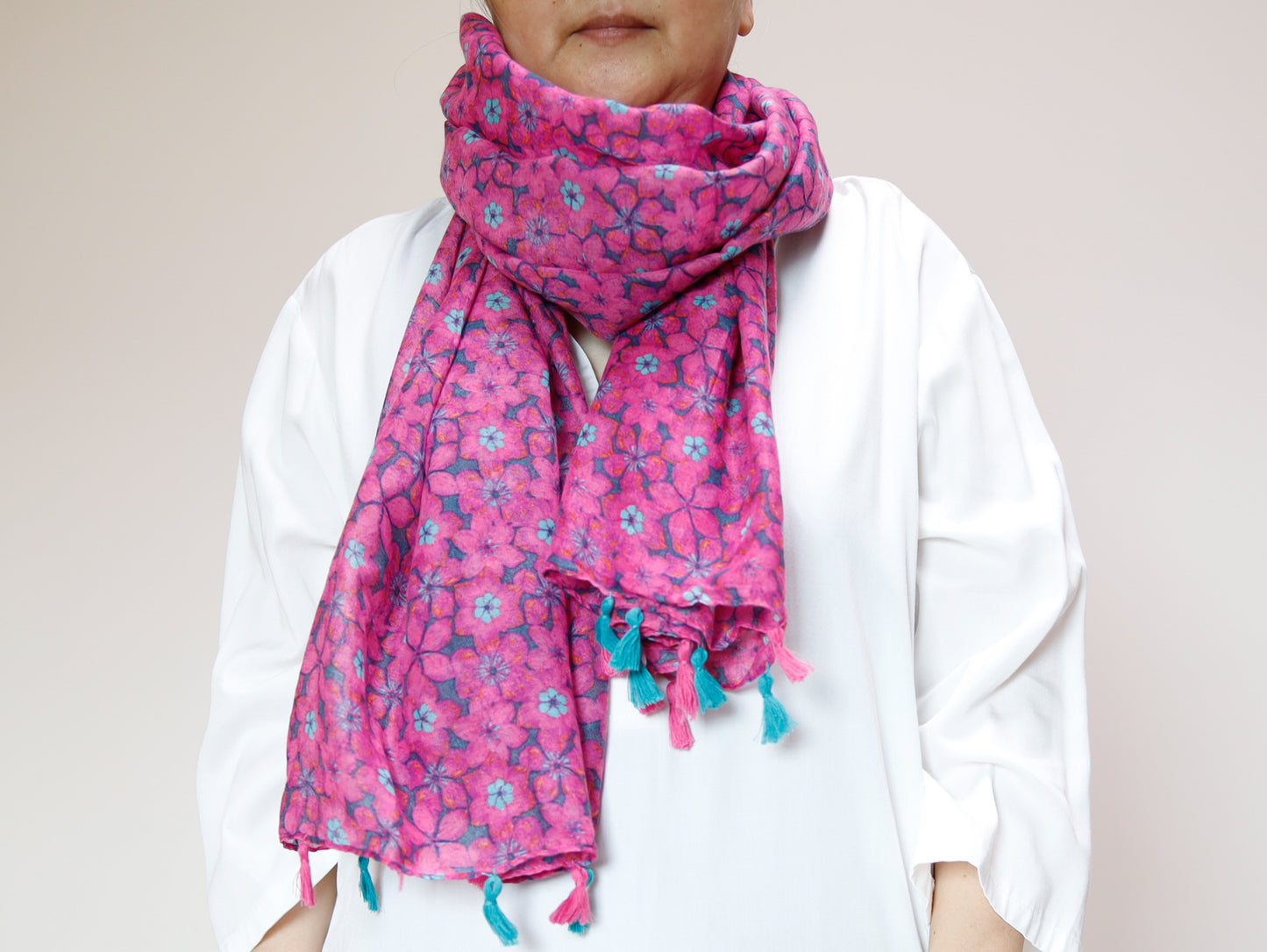 <A22> PRINTED Scarf PINK