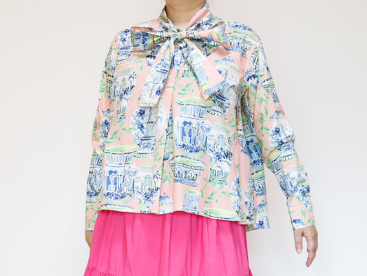 <T33P>  PRINTED  Shirt -PINK CHINA