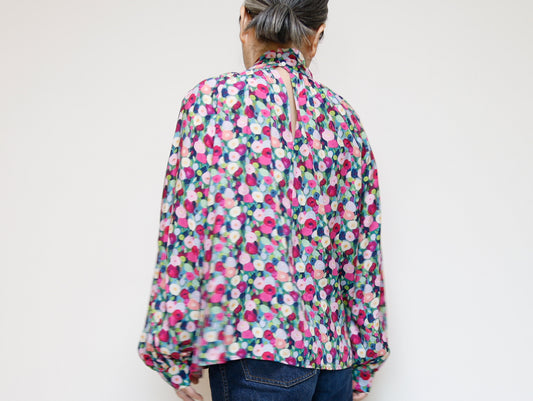 <T35F>  SIDE BOW TIE PRINTED Blouse