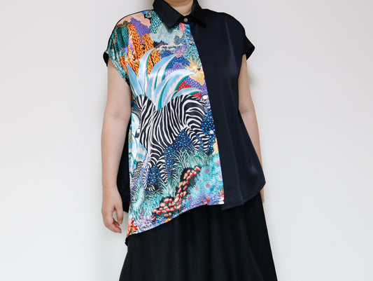 <T34-001>   PRINTED  SCARF Shirt