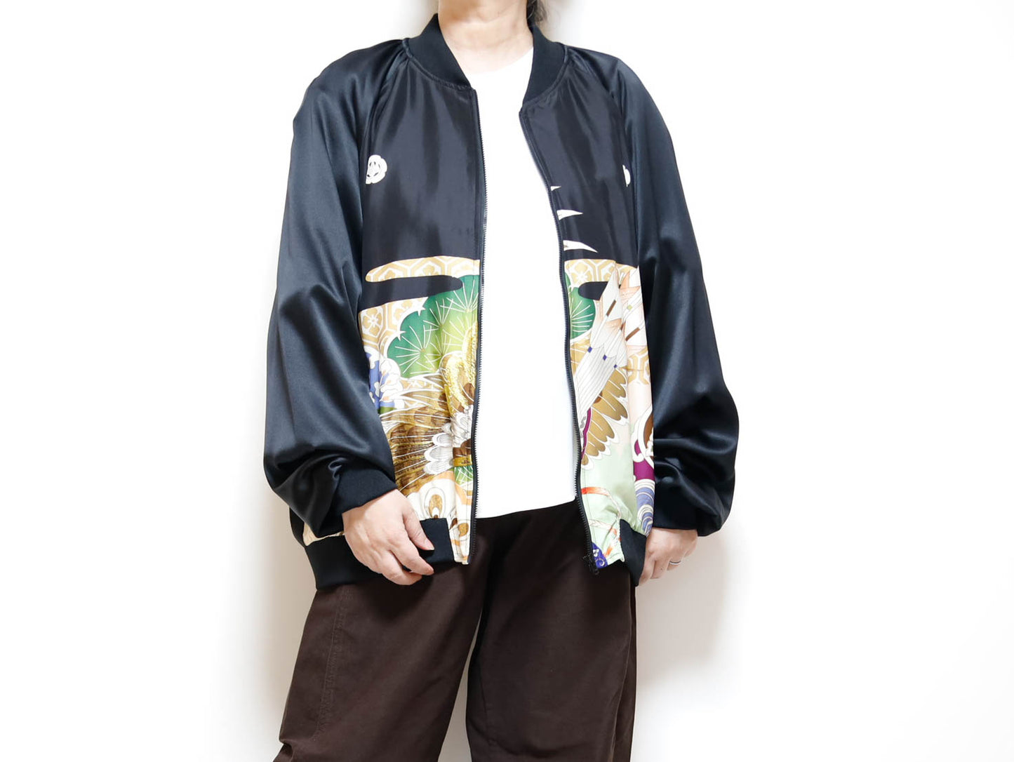 ヴィンテージ着物リメイク ボンバージャケット メンズXL | シルク和柄ジップアップ | RIKA SHIOYA BOUTIQUE