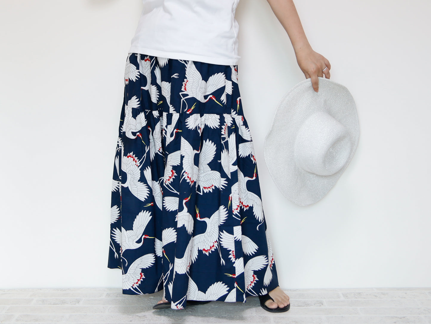 <S39C> JAPANESE CRANE  PRINTED Skirt  -Length 90cm