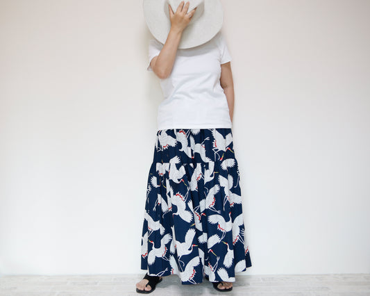 <S39C> JAPANESE CRANE  PRINTED Skirt  -Length 90cm