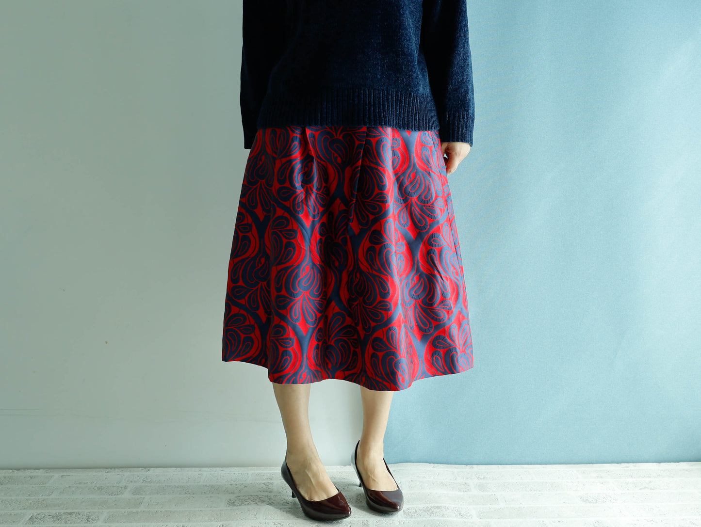 <S17C70>COVENT GARDEN WOVEN RED Skirt -Length 70cm