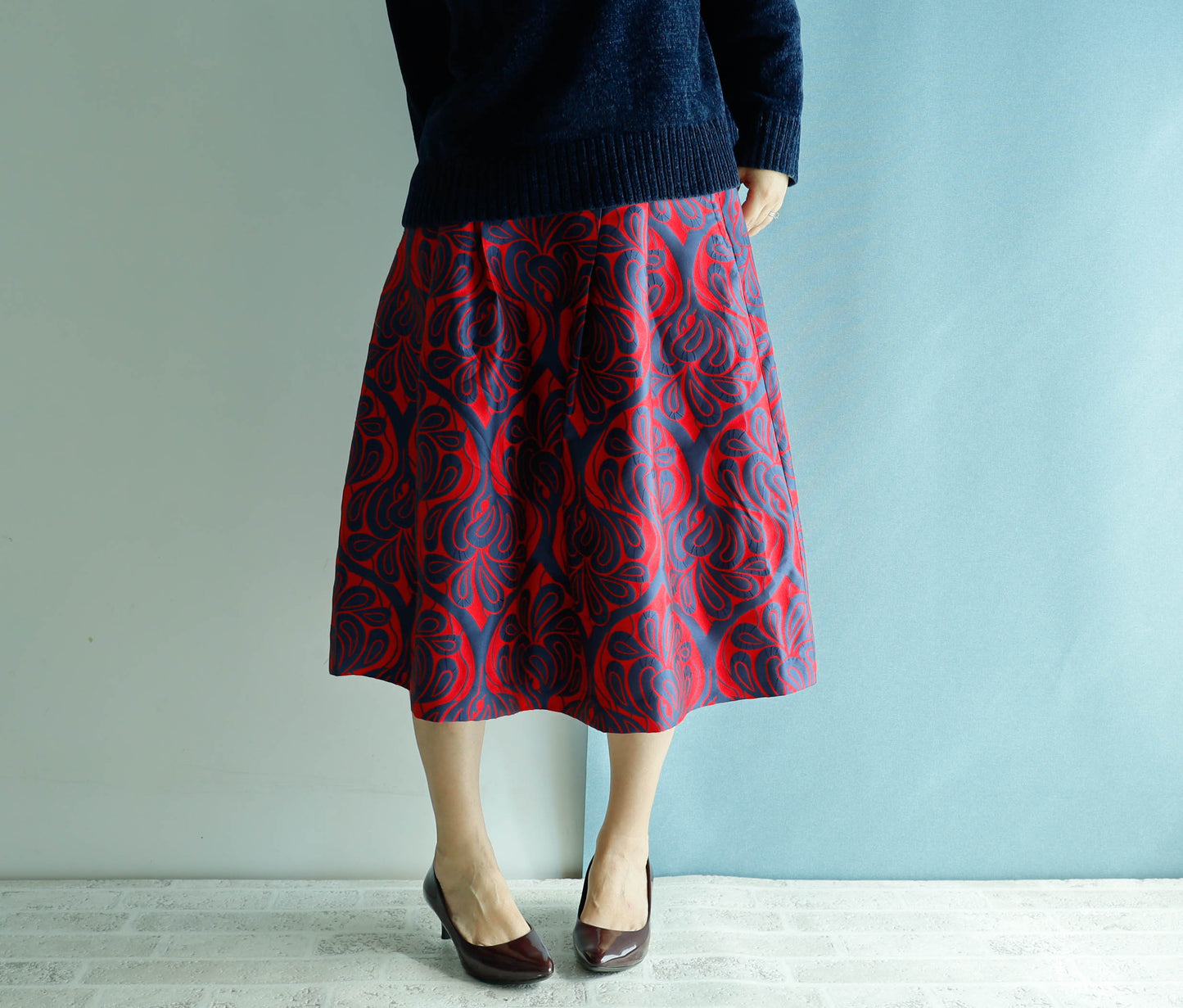 <S17C70>COVENT GARDEN WOVEN RED Skirt -Length 70cm