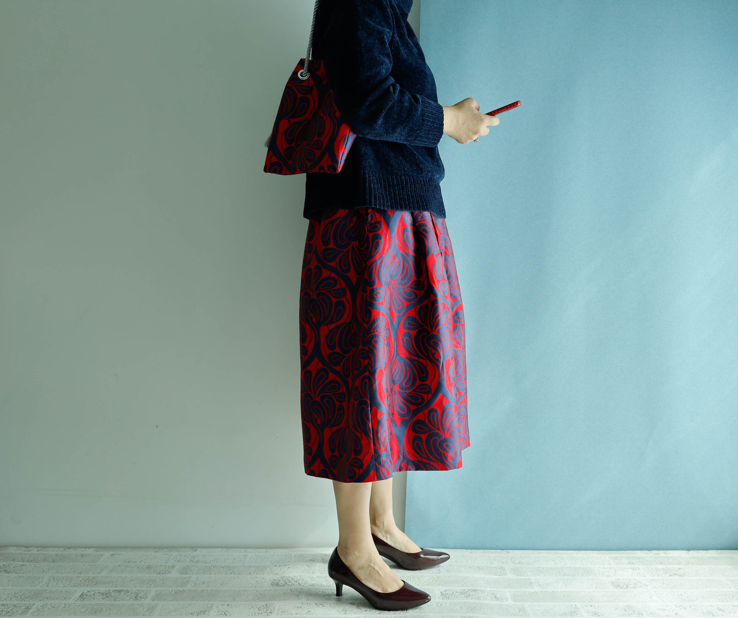 <S17C70>COVENT GARDEN WOVEN RED Skirt -Length 70cm