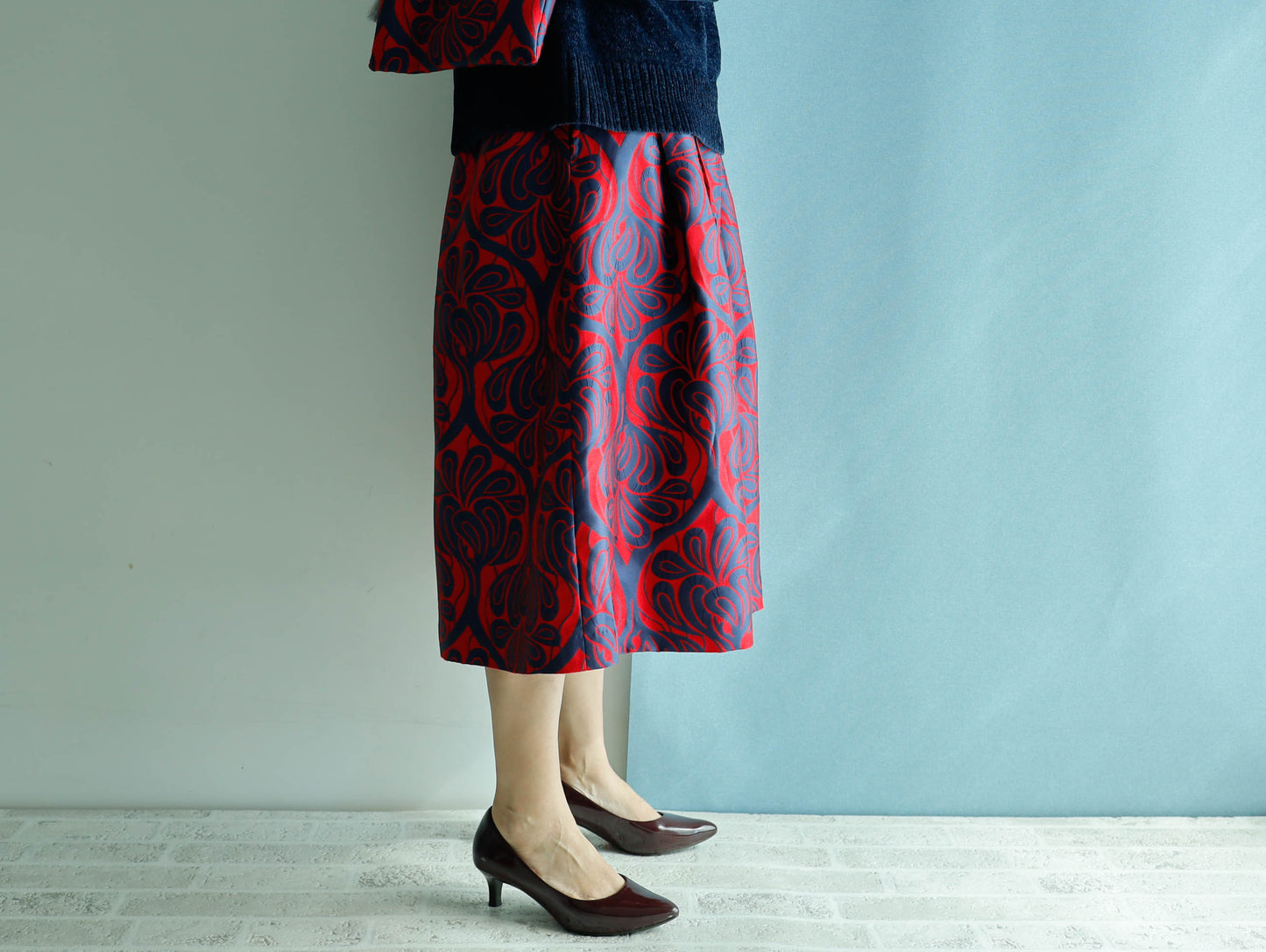 <S17C70>COVENT GARDEN WOVEN RED Skirt -Length 70cm