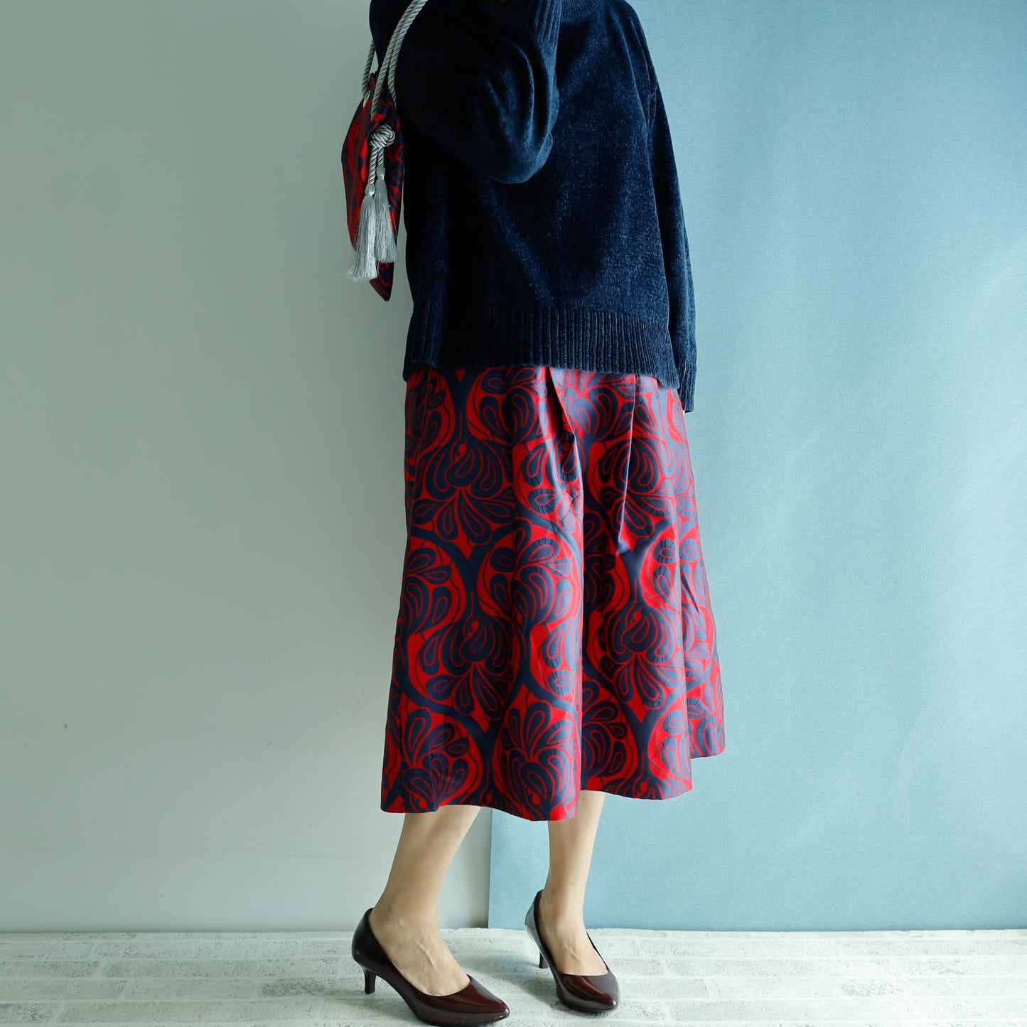 <S17C70>COVENT GARDEN WOVEN RED Skirt -Length 70cm