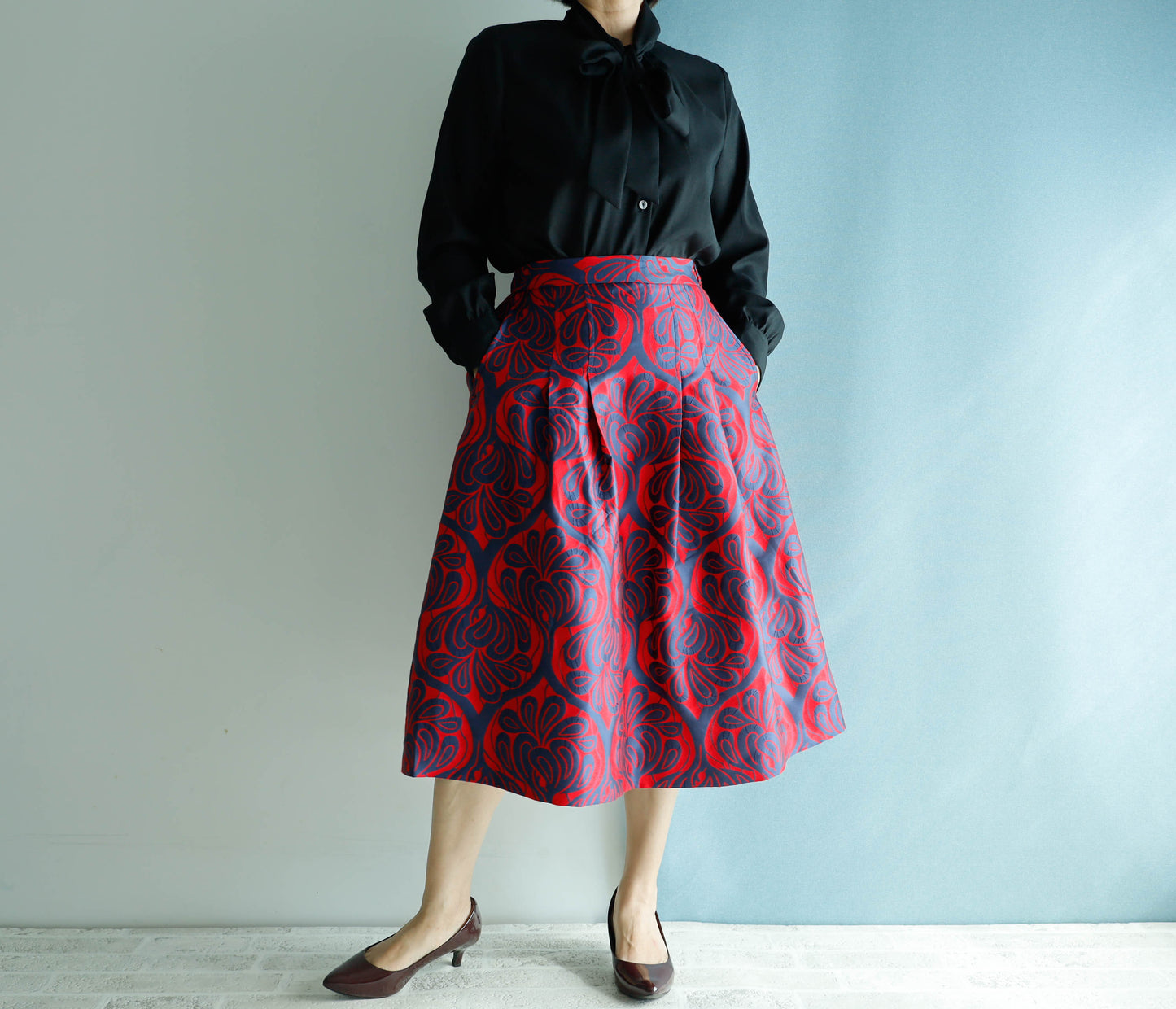 <S17C70>COVENT GARDEN WOVEN RED Skirt -Length 70cm