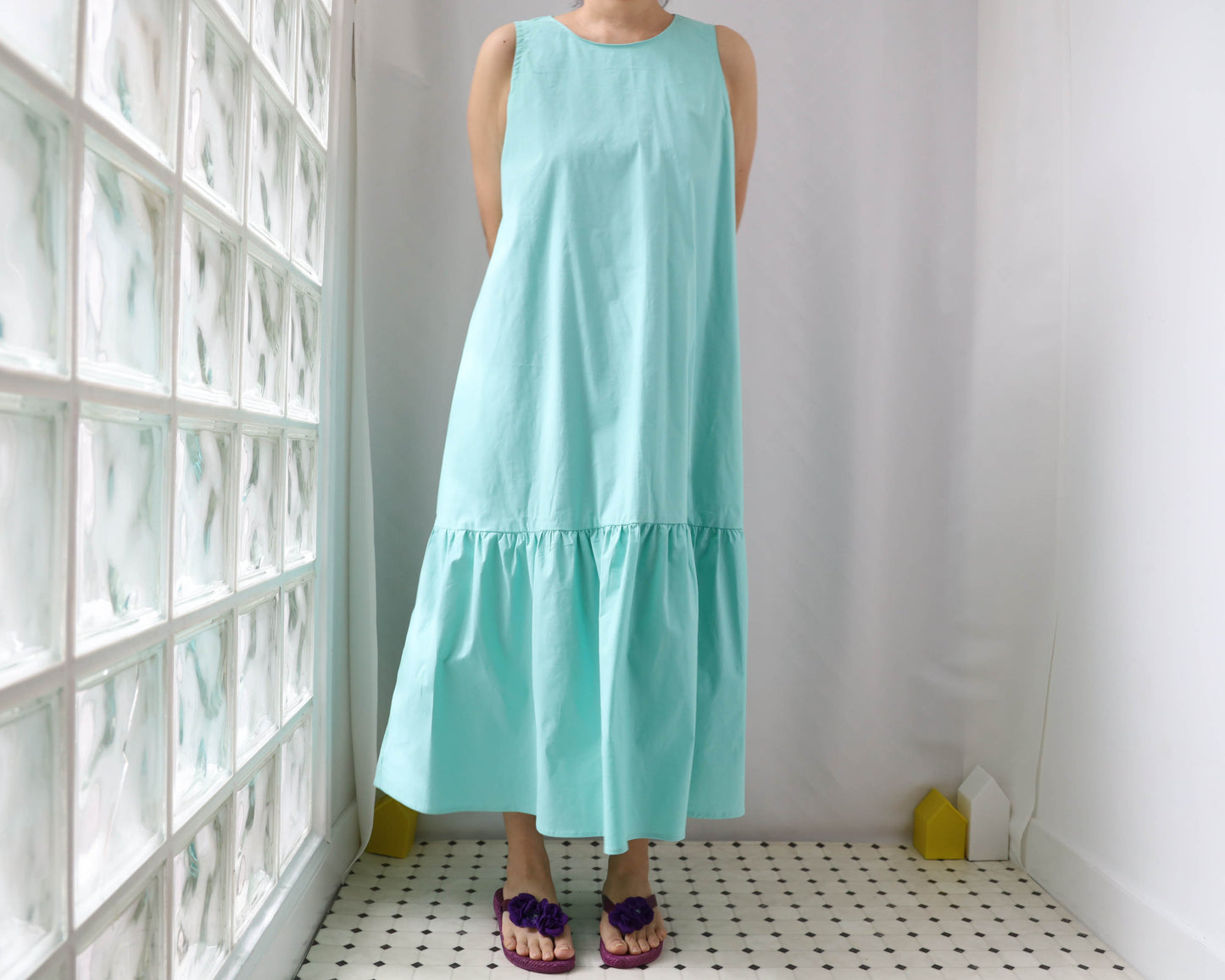 <D18M> Drop ruffle maxi Dress Mint