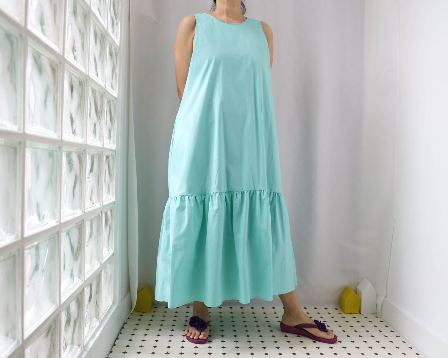 <D18M> Drop ruffle maxi Dress Mint