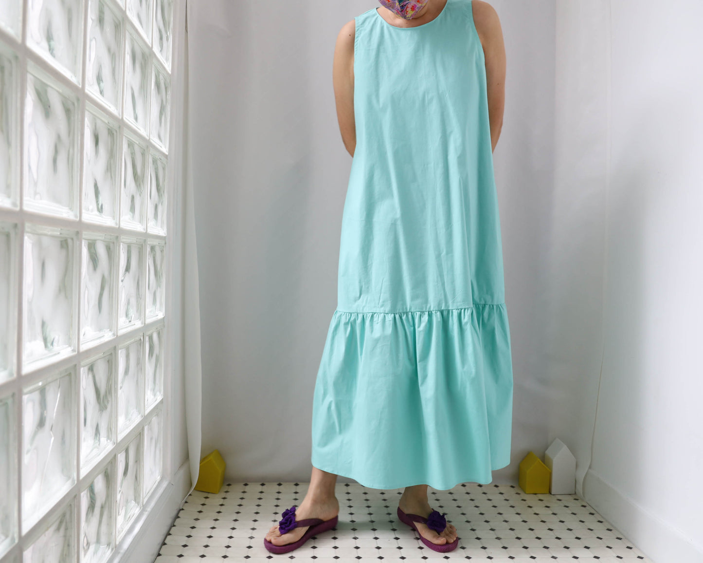 <D18M> Drop ruffle maxi Dress Mint