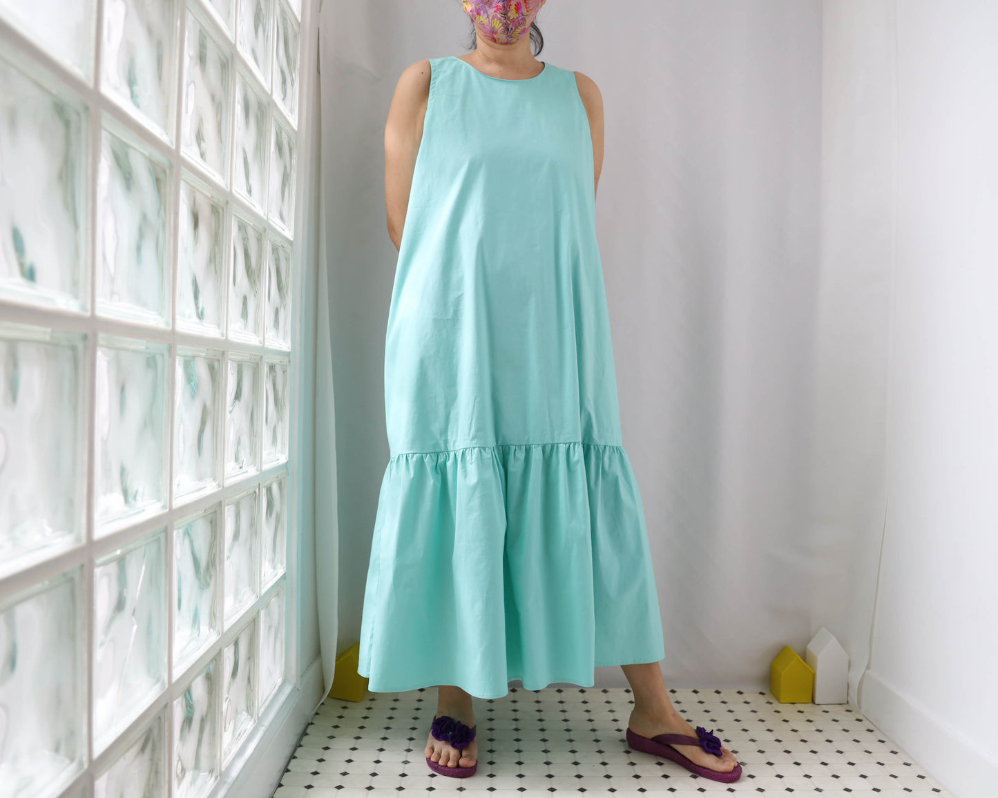 <D18M> Drop ruffle maxi Dress Mint