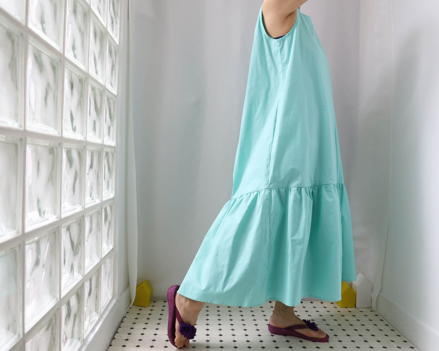 <D18M> Drop ruffle maxi Dress Mint