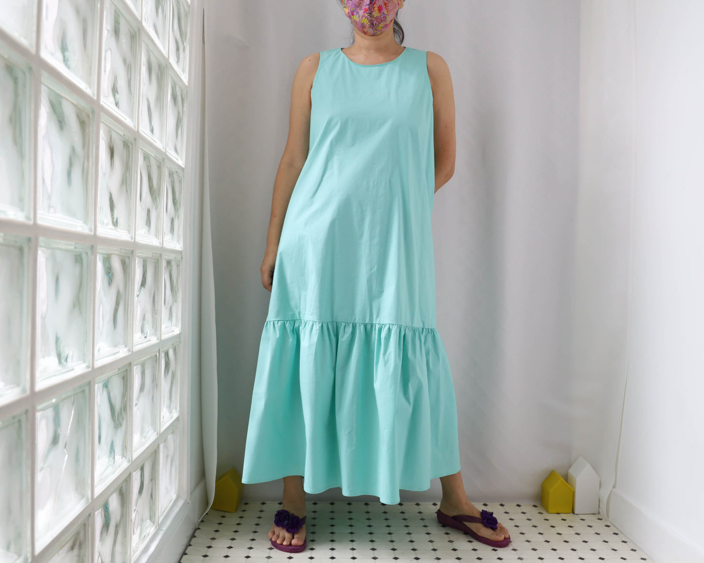 <D18M> Drop ruffle maxi Dress Mint