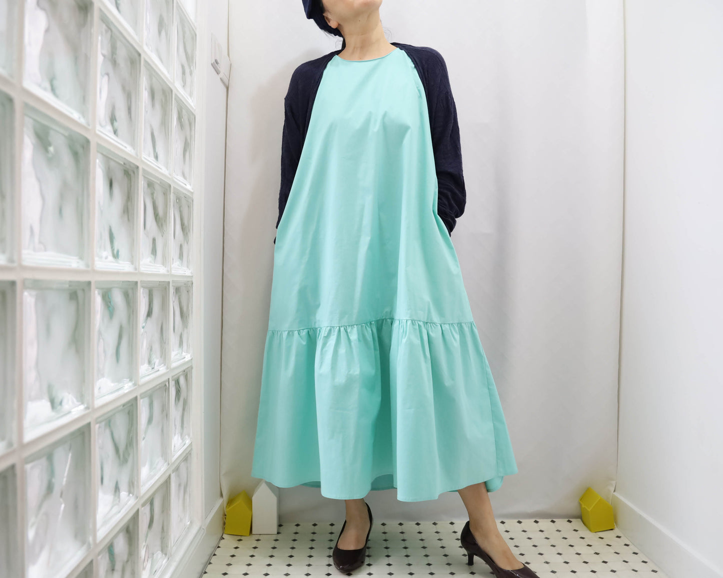 <D18M> Drop ruffle maxi Dress Mint