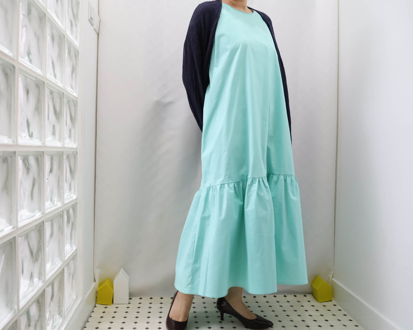 <D18M> Drop ruffle maxi Dress Mint