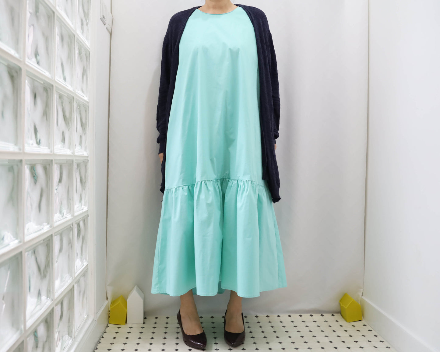 <D18M> Drop ruffle maxi Dress Mint