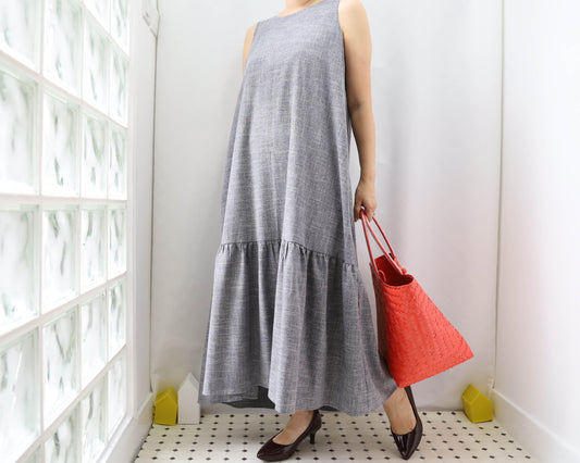 <D18G> Drop ruffle maxi Dress GRAY